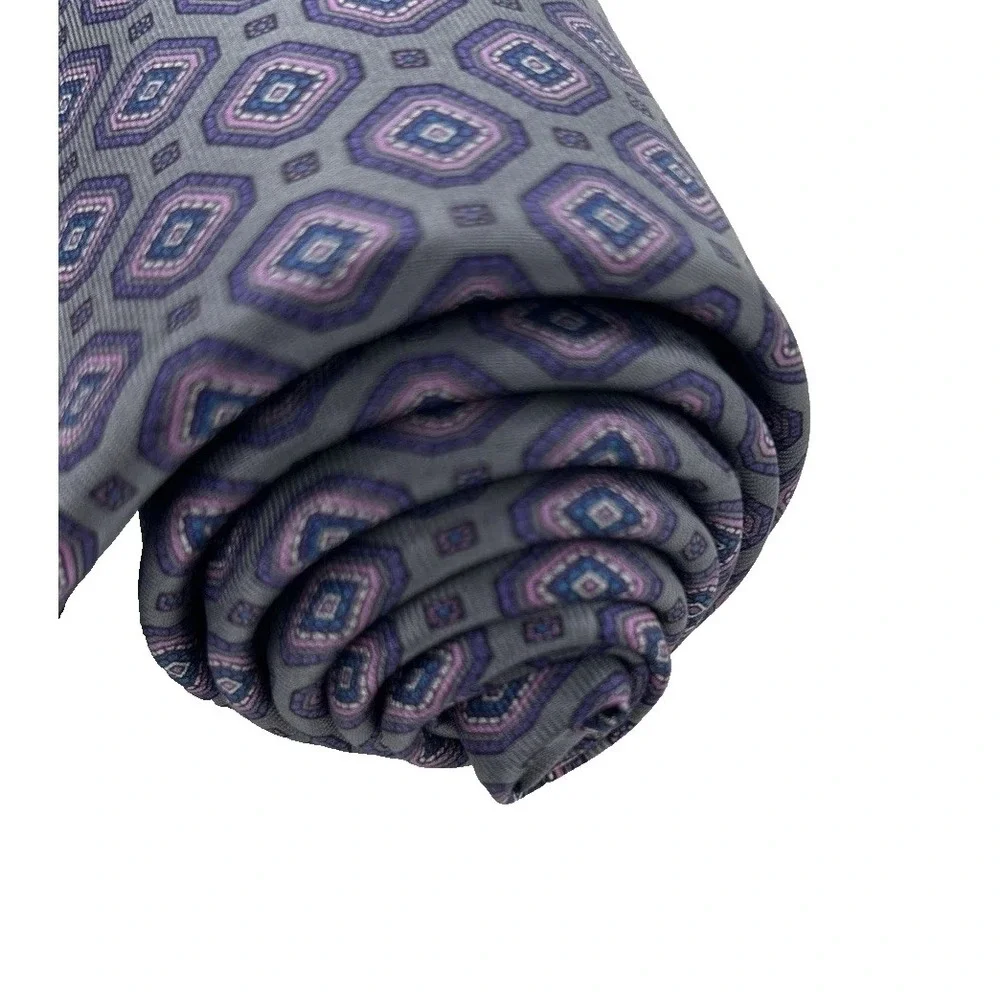 Oakton Ltd Men's 100% Silk Neck Tie, Geometric Purple, Pink, Blue On Gray Formal
